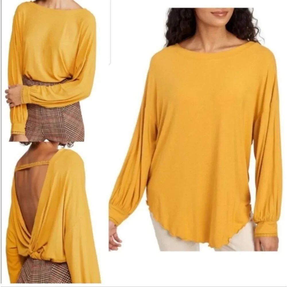 Free People Shimmy Shake Top oversized ribbed knit untamed gold size L